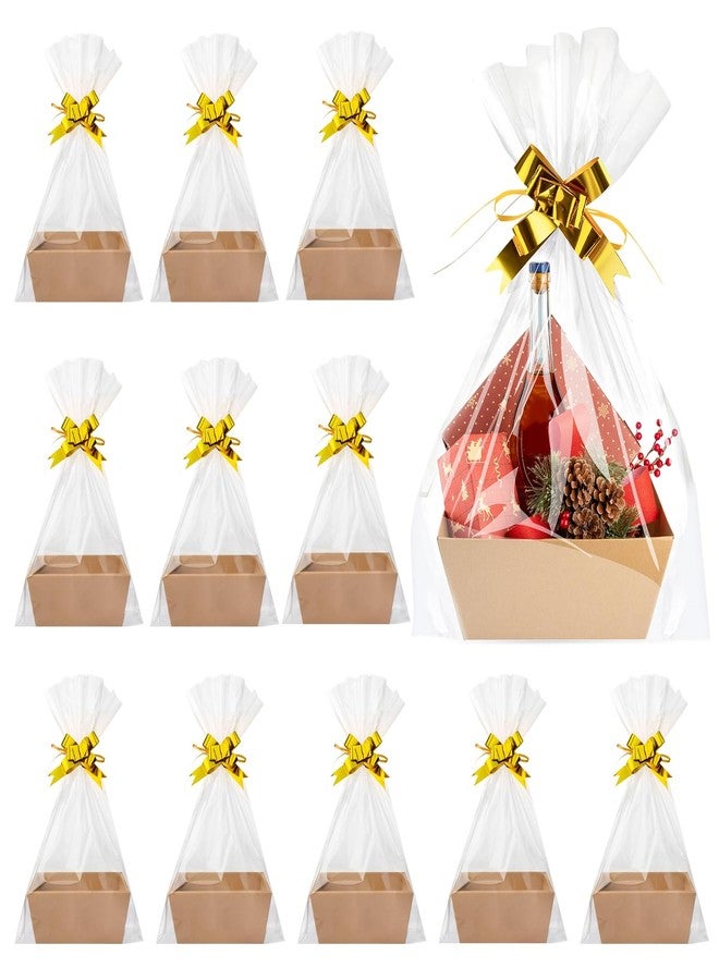 Eccliy 66 Pcs 12" x 10" Valentines Day Baskets Extra Large Baskets for Gifts Empty Set, 12 Cardboard Empty Gift Basket 24 Bags and 30 Bows for Birthday Thanksgiving Wedding Easter Holiday Party - Image 1